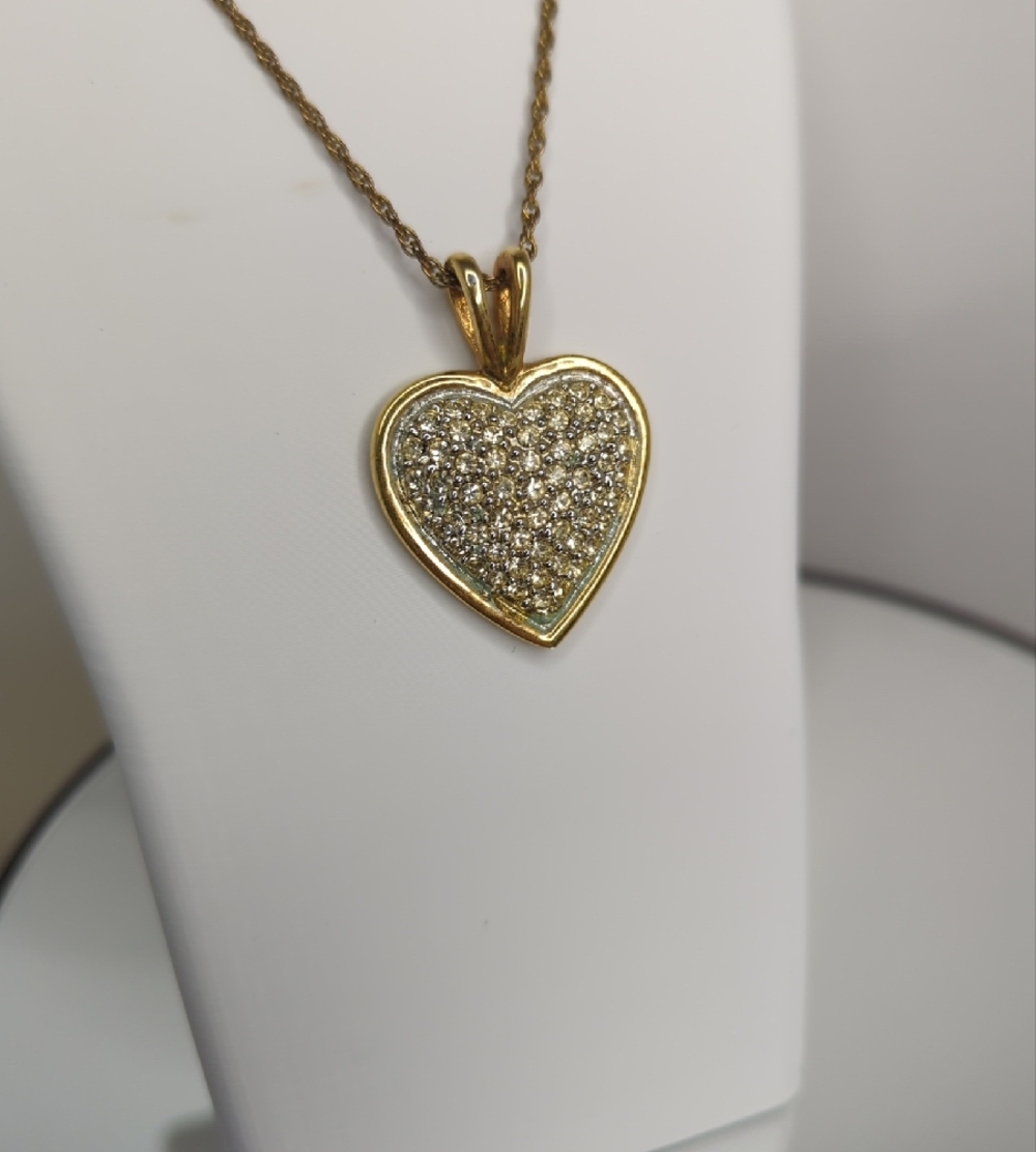 Gold Tone Pave Heart Pendant Necklace - Picture 2 of 5